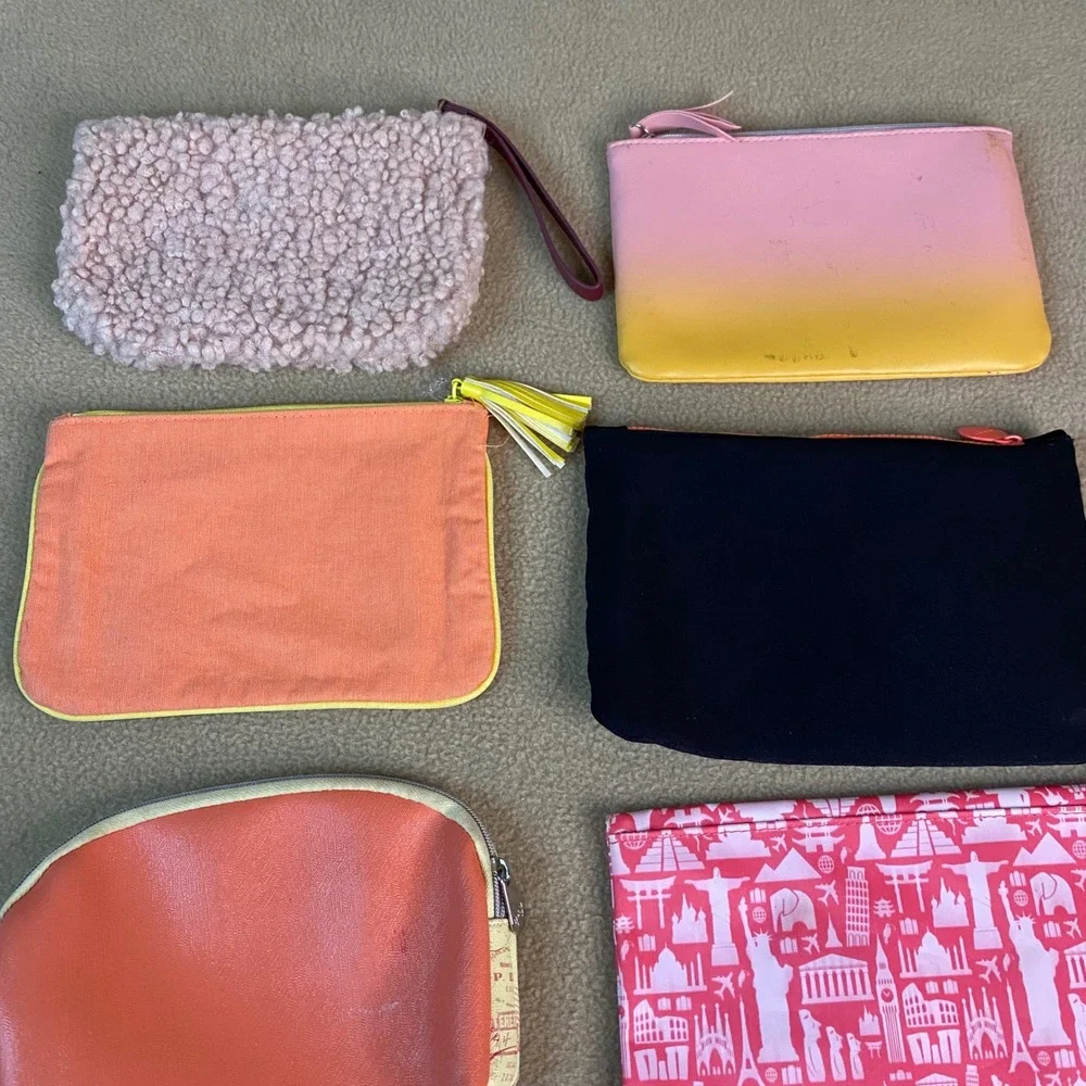 Ipsy Makeup Bag 7pc Sherpa Travel‎ Passport Eyelash Ombre Cosmetic Pouches GUC